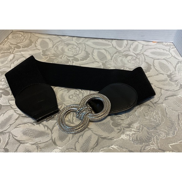 Unbranded Accessories - Unbranded Elastic Cinch Belt Womens M Black Excellent Silver Double Ring Buckle